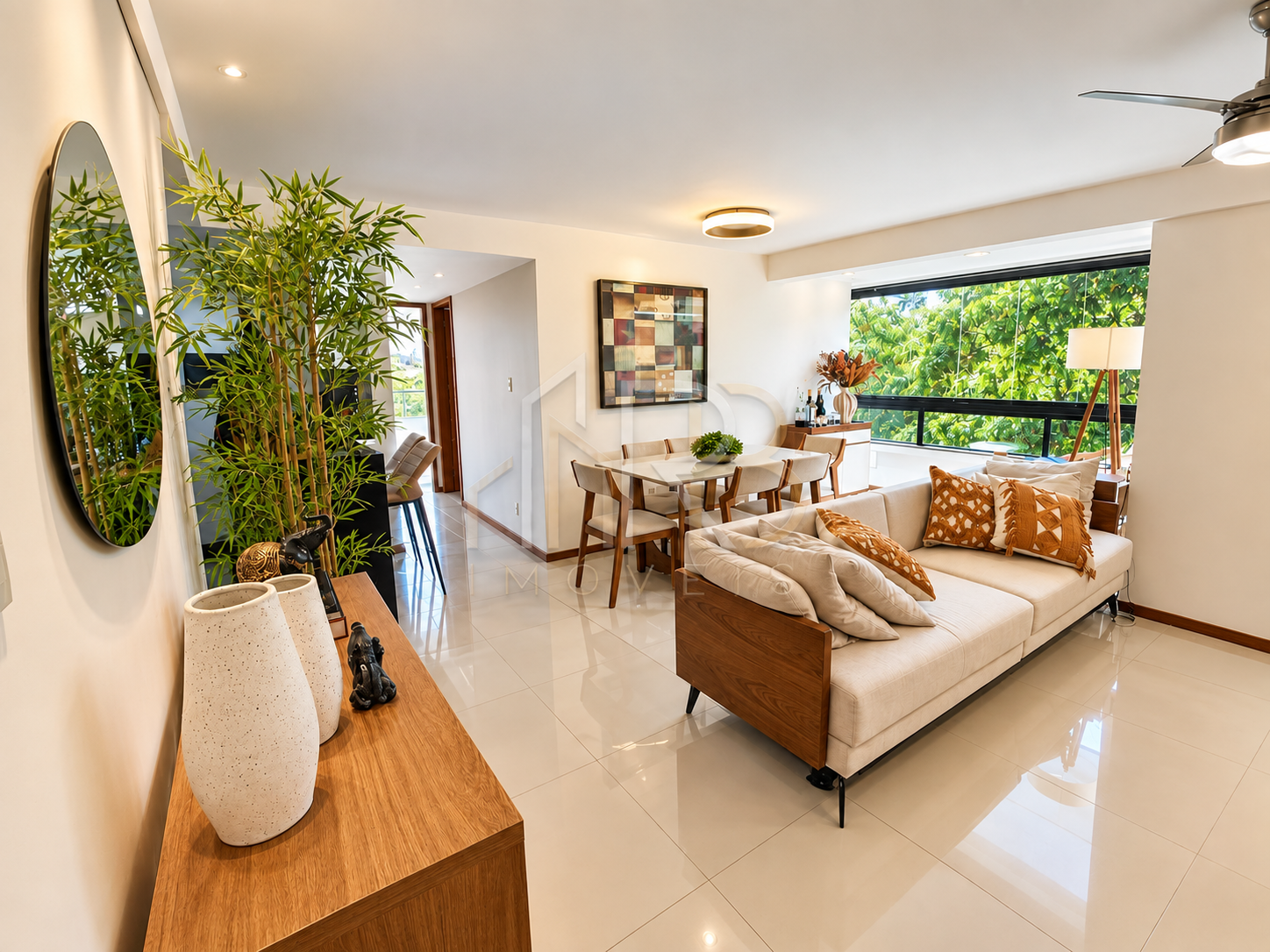 Sala do apartamento com vista mar na Boa Vista, Ilhéus